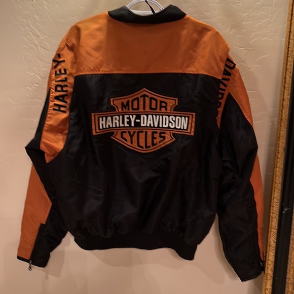 Harley Davidson Embroidered Black & Orange LOGO Motorcycle Jacket - Picture 4 of 15